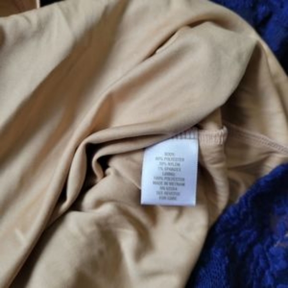 NWOT Dress Barn Blue 3/4 Sleeve Lined Lace Overlay Scalloped Blue Nude Dress 14 - Picture 6 of 10